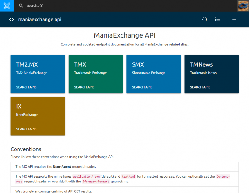 MX API site screenshot